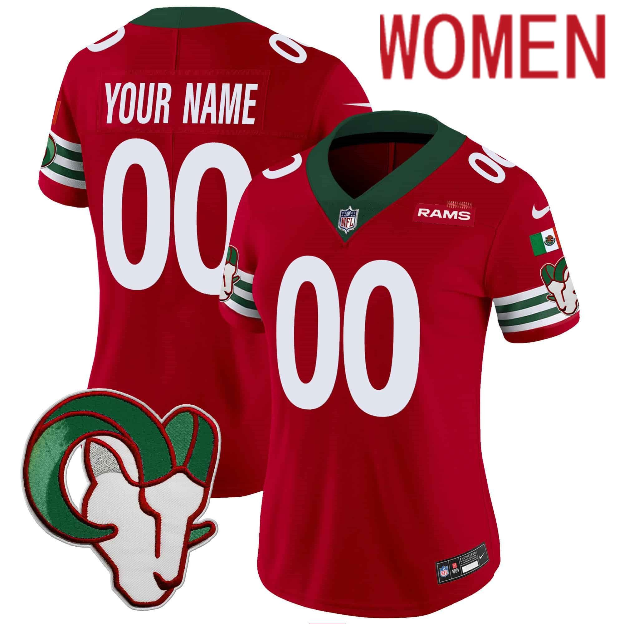 Women Los Angeles Rams Red 2024 Nike Mexico Vapor Limited Custom NFL Jersey style 1->customized nfl jersey->Custom Jersey